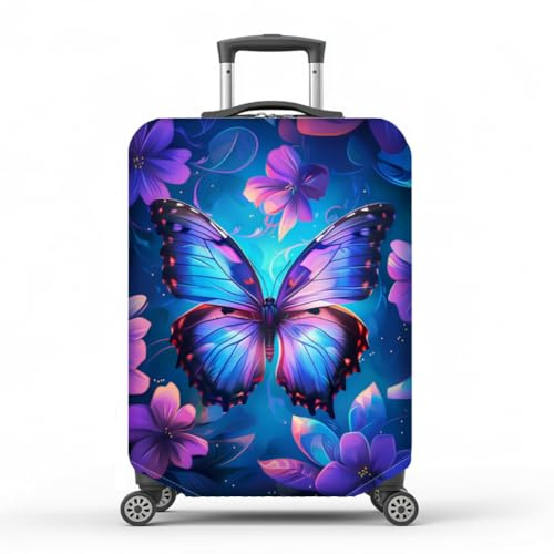 MAYJOYDIY Schmetterlings Gepäckabdeckung Lila Blumen Elastische Gepäckabdeckungen Modische Staubdichte Kofferhülle Kratzfest Waschbarer Kofferschutz Größe M Passend Für 55-63 cm Gepäck