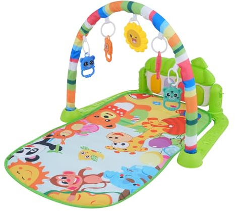 Pretfy Tappetino Musicale per Pancia con 5 Giocattoli Pendenti Colorati, Tappetino Gattonante per Bambini di età Compresa tra 0 e 12 Mesi, Ideale lo Sviluppo Dell'udito e la Coordinazione (Verde)