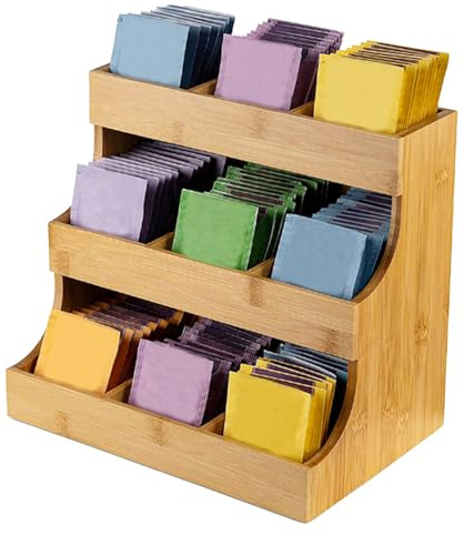 Hperu Caja organizadora de Bolsas de té de Madera de 3, Capacidad para 180 Bolsas de té, Almacenamiento Vertical para café, Paquetes de azúcar y cremas