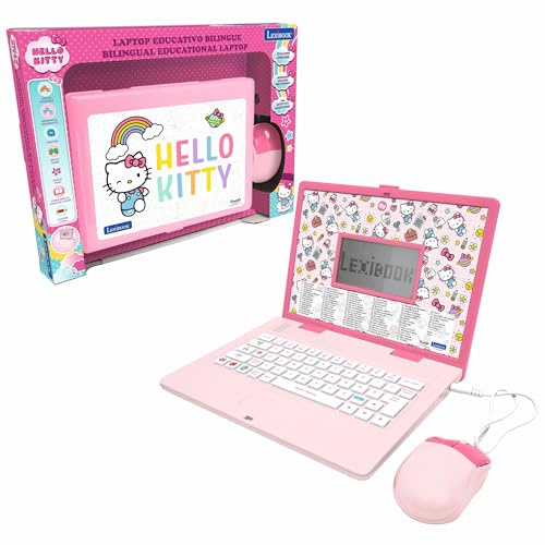 Lexibook, Hello Kitty, Ordinateur Portable éducatif bilingue Anglais/Italien, 164 activités : Langue, Écriture, Mathématiques, Logique, Musique et Jeux, pour Enfants et Filles, JC598HKi5LXB