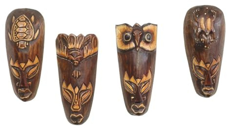 Oriental Galerie 4er Set Afrika Ethno Wandmaske Holzmasken Maske Handgeschnitzte Exotische Deko 20 cm