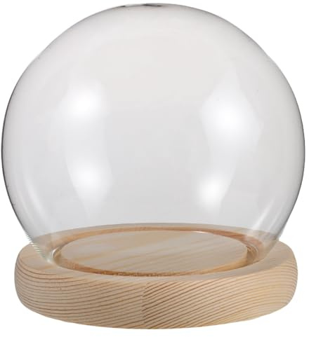 Healeved Copertura a Cupola in Vetro Trasparente con Base in Legno Campana Espositiva Rotonda per Fiori Eterni e Oggetti Decorativi Protezione Antipolvere per Arredamento Casa e Vetrina
