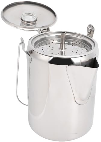 RASTKY Rostfri Camping Kaffekanna Kaffebryggare med 9 Koppar Rostfri Spis Kaffebryggare Backpacking RV Picknick Perkolator Kaffekanna (Silver)