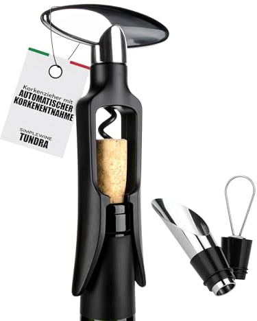 TUNDRA - Tire-bouchon à vin automatique et professionnel avec bouchon verseur inclus | Ouvre-bouteille vin sans effort en acier - avec extraction du bouchon automatique | ménager, serveur, Sommelier