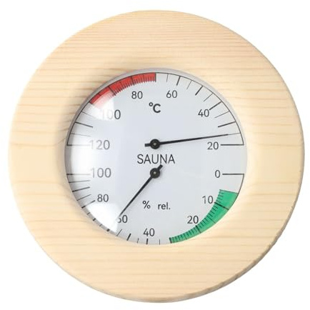 VIRELLO Termometro e igrometro per sauna, misuratore digitale in legno a doppia funzione per monitoraggio dell'umidità della temperatura del bagno turco, design compatto per officina, magazzino
