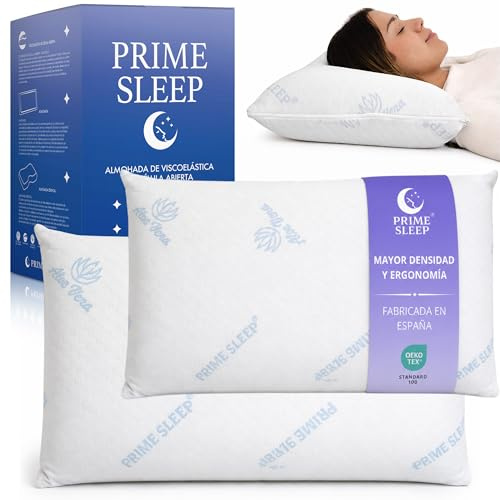 PRIME SLEEP Almohada Viscoelástica Pack 75 cm Alta Densidad 51kg/m³ Aloe Vera| Núcleo Viscoelástico Célula Abierta Transpirable | Firmeza Media | Soporte Estable Durante Toda la Noche