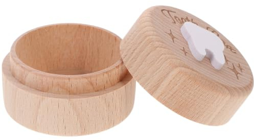 Toyvian Caja de Madera y Uso Prolongado Beige para Guardar Dientes de Leche Diseño Redondo de Ñiño Adecuado para Recuerdos Infantiles