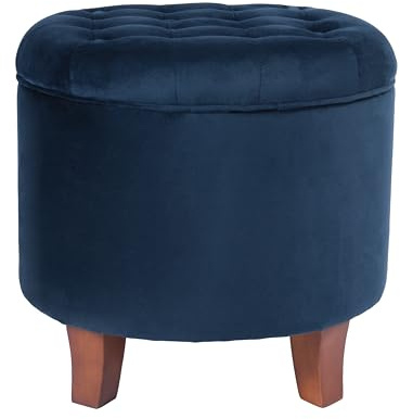 Homepop Home Decor | Upholstered Round Velvet Tufted Foot Rest Ottoman | Ottoman with Storage for Living Room & Bedroom | Decorative Home Furniture, Navy
