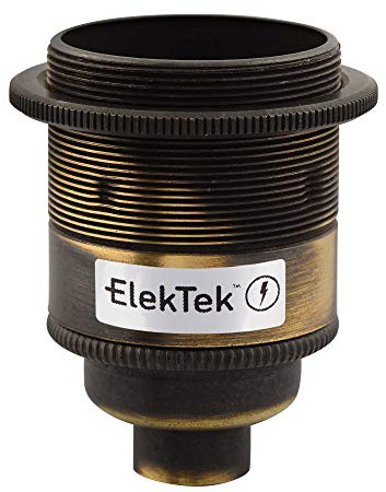 ElekTek ES E27 Lamp Bulb Holder With Shade Ring 1/2 Inch Entry Brushed Antique Brass Ideal for Vintage Filament Bulbs