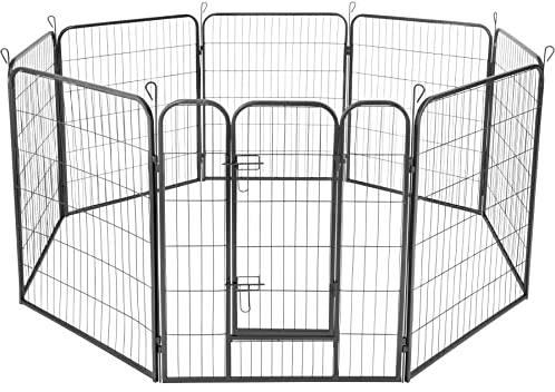tectake Welpenauslauf 100 cm hoch, 8 Gitter, Welpenlaufstall, Freigehege, Tierlaufstall faltbar, Freilaufgehege, Hundelaufstall mit Tür, für Hunde, Katzen, Hasen, Meerschweinchen, Kleintiere -schwarz