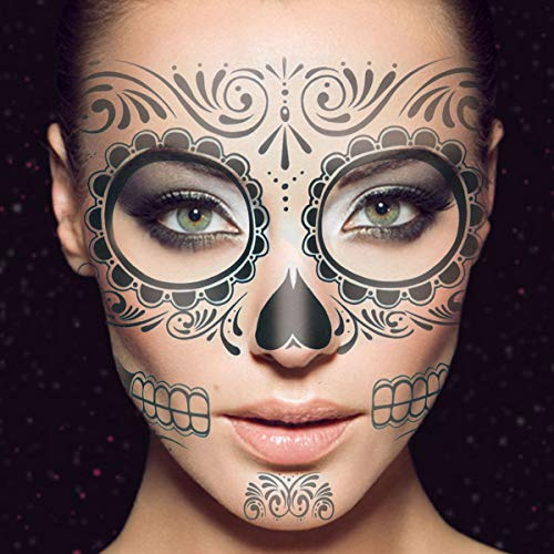 Frcolor 2Pcs temporäre Skelett Tattoos Tag der Toten liefert wasserdichte Gesicht Tattos für Halloween