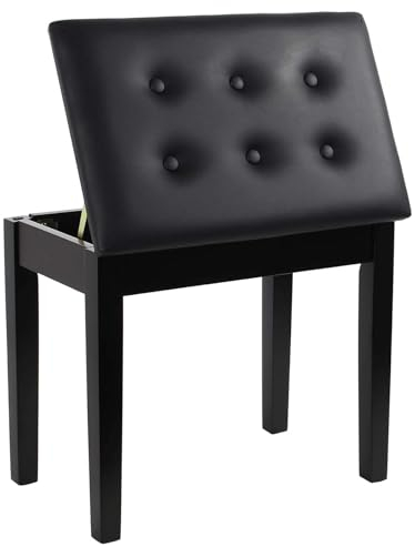 GRANDMA SHARK Piano Stool, Dressing Table Stool, Single Seat Keyboard Bench with Storage Compartment, Soft Faux Leather Padded Seat (Black)