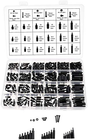 360pcs M2 M2.5 M3 Nylon Noir Mâle à Entretoise Hex Femelle Vis Écrou Supports Assortiment Kit Ensemble avec Boîte et Tournevis pour PCB Electronics Ordinateurs
