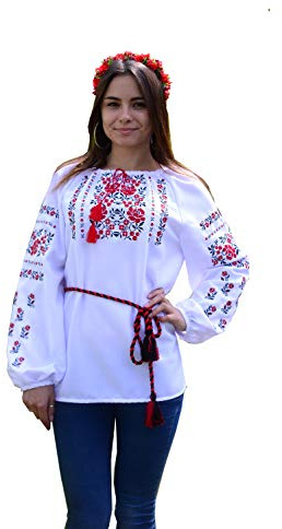Embroidered Ukrainian Folk Blouse Natural Cotton Traditional Ethnic Style, New White