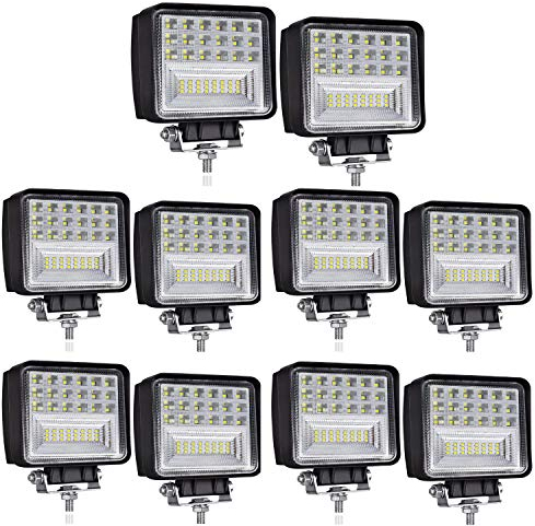 SKYWORLD Arbeitsscheinwerfer, 10 Stück 4 Zoll 12600lms LED Zusatzscheinwerfer Flutlicht Scheinwerfer Combo Auto Offroad 3500K Gelb Arbeitslicht 12V 24V für 4x4 SUV UTV ATV Arbeitslampe Traktor Bagger