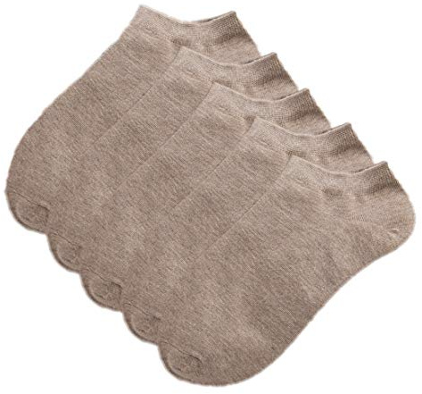 Hamjax Womens Invisible Socks Casual Low Cut Ankle Socks, 5 Pairs, Light Brown
