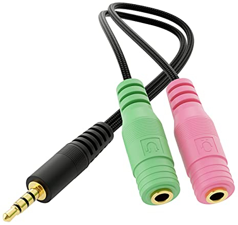 deleyCON Auriculares Divisor de Auriculares Adaptador de Cables de Audio Estéreo en Y - 1x Enchufe de 3,5mm CTIA 4 Polos TRRS a 2X Toma de 3,5mm - 1x Conector de Clavija a Auriculares y Micrófono
