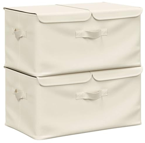 vidaXL 2x Aufbewahrungsbox Spielzeugkiste Spielzeugbox Stoffbox Faltkiste Faltbox Regalkorb Kiste Korb Box Organizer Stoff 50x30x25cm Creme