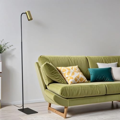 Licht-Erlebnisse Stehlampe Messing, Schwarz-Messing, Metall, Spot, schwenkbar, Kabelschalter, GU10, H:126 cm, Stehleselampe, Stehleuchte Wohnzimmer, Schlafzimmer