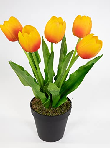 Seidenblumen Roß Künstliche Tulpen PU Real Touch 36cm orange im Topf ZF Kunstblumen künstliche Blumen Tulpen