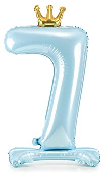 Folienballon Zahl 7 Blau mit Krone stehend 84 cm Luftbefüllung