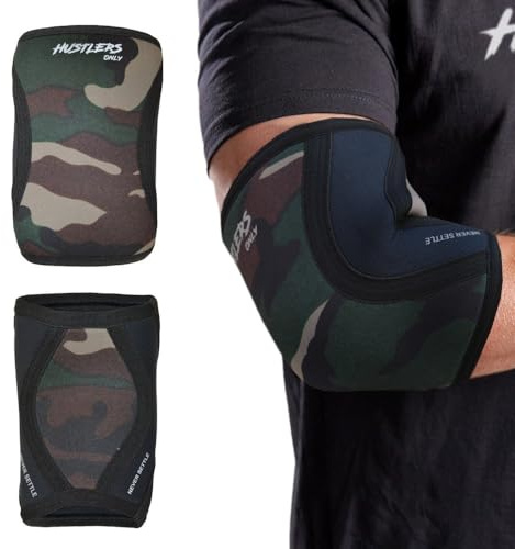Hustlers Only - Maniche per gomito da 5mm in neoprene con compressione per sollevamento pesi, supporto per il gomito per sollievo istantaneo dal dolore articolare, maniche per il training in palestra