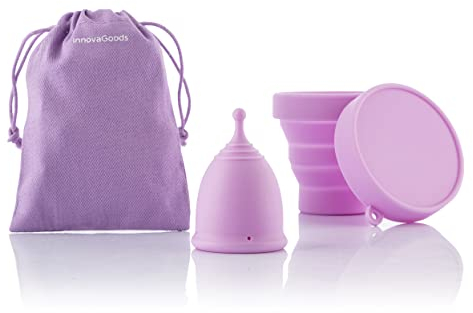 InnovaGoods® Copa menstrual hipoalergénica, Copas Menstruales 100% silicona Incluye bolsa de transporte de algodón y esterilizador de copa menstrual (Copa Talla S)