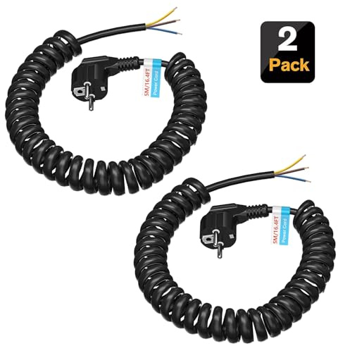 KEAGAR 2 Stück Schutzkontakt-Spiralverlängerung 250V / 16A, Spiralkabel 3-adrig, Dehnbar von 0.75 m bis 5 m, Verlängerungskabel mit Schutzkontaktwickelstecker, IP20 Innenbereich, Schwarz