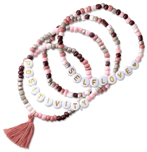 Papierdrachen 4 Perlen-Armbänder in sanften Pastelltönen - mit Quaste - tolle Geschenkidee für jeden Anlass - schönes Accessoire