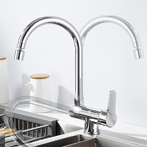 Vorfenster Küchenarmatur Mischbatterie Küche Klappbar Einlochmontage Einhebelmischer 360° Schwenkbar 2 Strahlarten Messing, Wasserhahn Küche Klappbar Vorfenster-Chrom