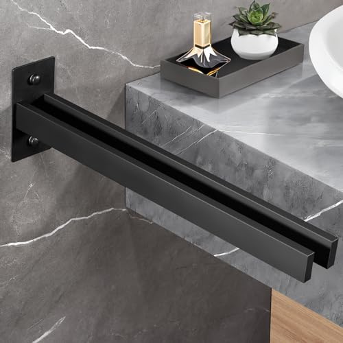 Porte Serviettes Salle de Bain Noir Porte-Serviettes en Acier Inoxydable 304, Mural Support Serviette avec 2 Bras, 39 X 5 X 10CM Porte Serviette Adhésif pour Cuisine, Salle de Bain, Salon