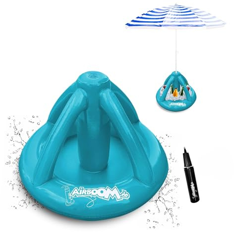 Airboom - aufblasbarer Schirmständer für Strandschirme inkl. Pumpe Getränkekühler Sonnenschirmhalter Strand Camping Sonnenschutz (Blau)