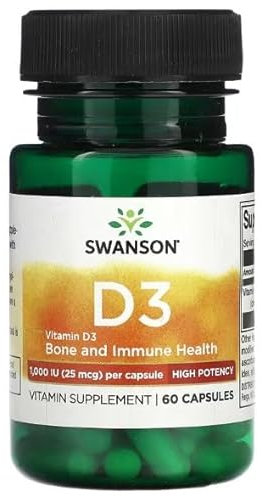 Swanson Vitamine D-3 1000 IU - 60 capsules | Renforcement des Os et du Système Immunitaire - Complément Alimentaire Essentiel pour la Santé Générale