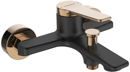 KOLMAN Badewannenarmatur Wasserhahn Schwarz-Roségold ALANIS Badarmatur Wannenbatterie Wannenmischer