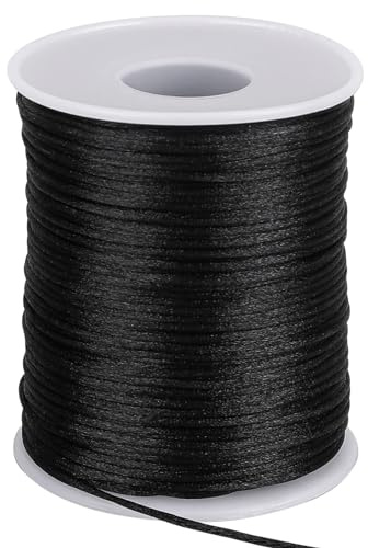 Mozeat Lens 1.5mm X 110 Yards Black Nylon Cord Satin String for Bracelet Jewelry Making Macrame Waxed Trim Cord Multi-Use Silk Cord for Braided Beading, Necklaces, Macrame Craft, Wind Chime Making