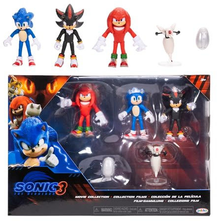 Sonic The Hedgehog - Licence Officielle - Jakks Pacific - Lot Figurines Sonic 3 de 6,35 cm avec Sonic, Shadow, Knuckles - Plus Accessoires Drone et Buzz Bomber - Univers Jeu Vidéo - Jouets Articulés