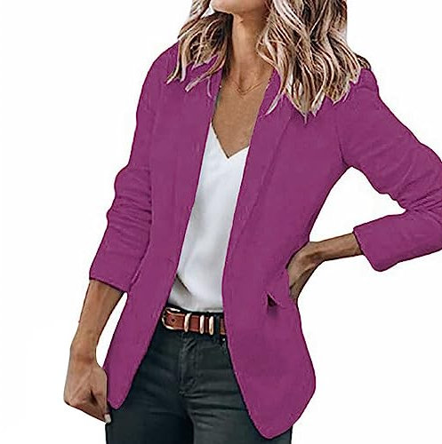 Blazer - Giacca da donna slim fit, con blazer corto, da donna, a maniche lunghe, per la primavera, leggera, elegante, con colletto a risvolto, giacca sportiva, Lilla, XXXL