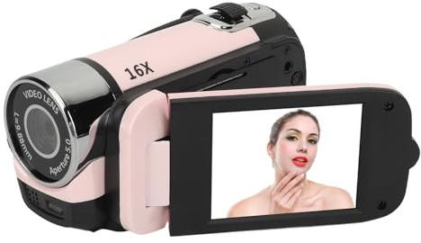 D90 1080P 16MP Digital Camera, Vintage Style Handheld Video Camcorder, Portable Kids Camera with 2.4 Inch Rotatable Screen, Built-in Fill Light for Travel (Pink)