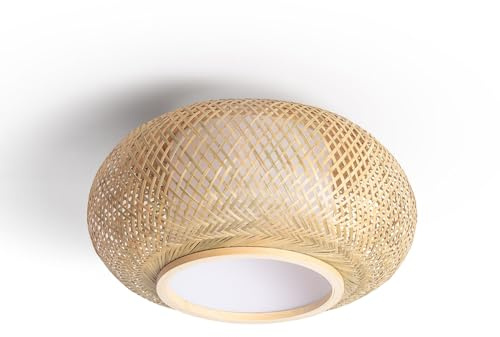 LEDKIA Deckenleuchte Rund Bambus Ø400 mm Denia Natürlich | Handgefertigt aus Bambus | E27 Fassung | Für Wohnzimmer, Schlafzimmer, Küche | Natürliches Design
