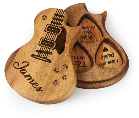 Personalisierte Gitarrenplektren mit Etui, Gitarrenplektrumhalter, personalisierbare Holzplektren mit Namen, personalisiertes Valentinstagsgeschenk