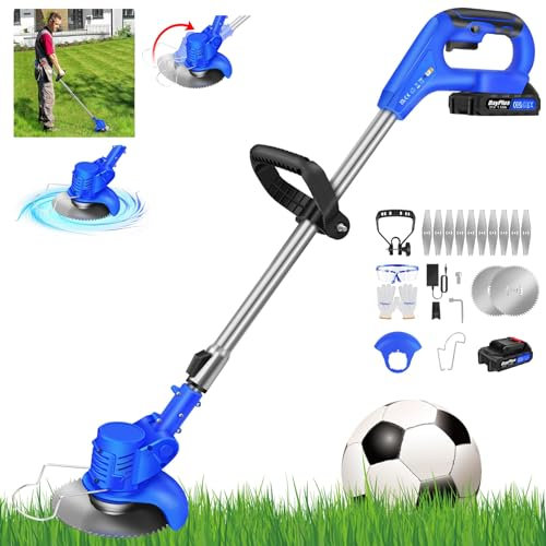 Banas 24V Cordless Grass Strimmer, Electric with Blade Grass Trimmer, 1 * 1500mAh Battery Garden Trimmer, Light Weight/Quick Charging/2 Types Blades, Height Adjustable Grass Trimmer; Blue