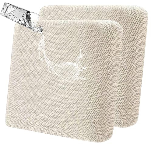 Lot de 2 housses de coussin imperméables pour canapé, patio et extérieur, extensibles, lavables - Convient pour fauteuil et canapé - Beige