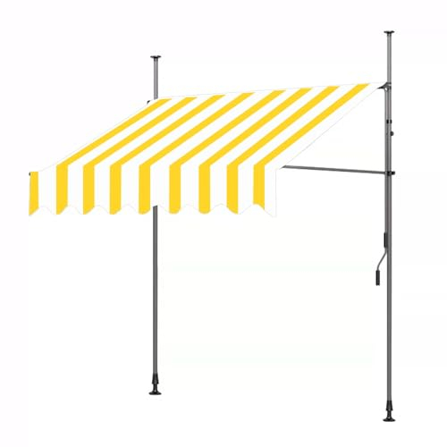 WRYSQBHJYB Markise Balkon Ohne Bohren, Seitenmarkise, Höhenverstellbar, Terrassenmarkise mit Kurbelgriff für Hinterhof, Garten(Color:Yellow Stripes,Size:118in)