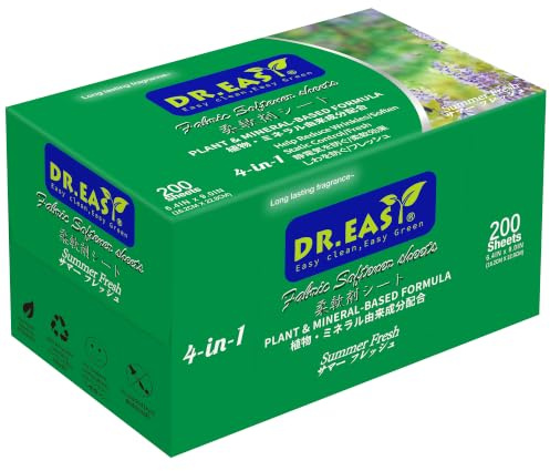 DR.EASY SUMMER FRESH Feuilles de séchage Formule à base de plantes 200 Ct Feuilles adoucissantes pour linge parfumées aux huiles essentielles Sans parfums artificiels Sans colorants