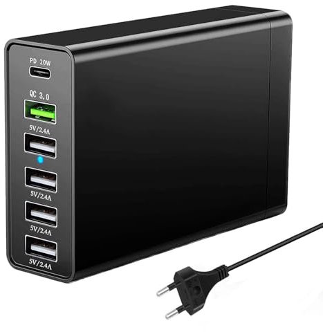 Caricatore USB C 65W Multiplo, Stazione di Ricarica a 10 Porte, Carica Rapida PD 20W, Compatibile Con iPhone 12/13/14/15, Samsung S24/S23/S22, Google, Tablet