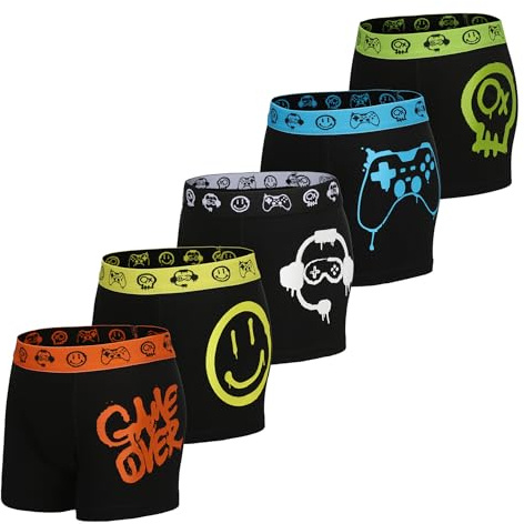 The Essentials Wardrobe Boys TEW 5 Pack Trunks - 10/11 YRS - Game Over