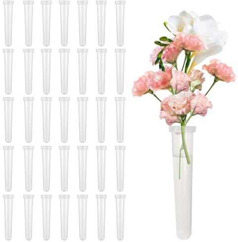 36 Stück Reagenzgläser für Blumen,Blumenröhrchen Kunststoff mit Deckel | 11 * 2.4cm Wiederverwendbar Auslaufsicheres Reagenzglas Vase Blumen Wasserröhrchen für Blumenarrangements Hält Blumen Frisch