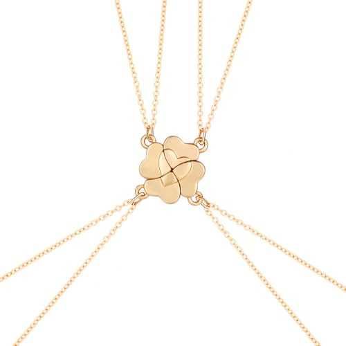 QEXUJOW Colliers pour femme Collier Trèfle à Quatre Feuilles Filles en Acier Inoxydable Amitié Ornements en Acier Cadeaux d'anniversaire Saint Valentin Noël (4 Pièces)