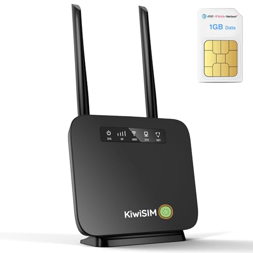 KiwiSIM 4G LTE Portable WiFi Router - WAN & LAN Ports, 1GB Data Card, 300Mbps WiFi Mobile Hotspot, Compatible with Verizon/AT&T/T-Mobile, Ideal for Home/RV/Office/Camping