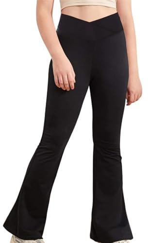 Barn flickor hög midja utsvängda byxor atletiska leggings casual sportbyxor jazz latin dans tights flickor utsvängda byxor storlek 8 (svart, 7-8 år)